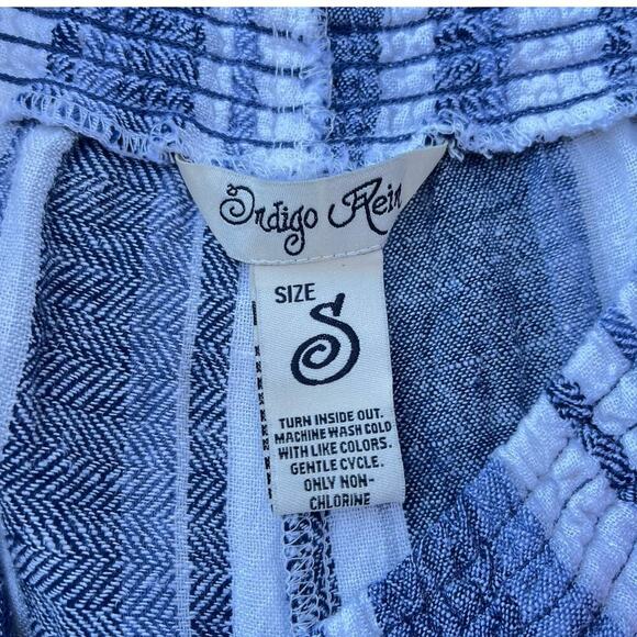 Indigo Rein Striped Wide Leg Linen Blend Pull On Pants with Tassel Tie - Small - Picture 4 of 11